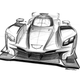 Early front end sketch, showing a crest-shaped top intake, wing mirrors that pop up from the edge of the front fenders, horizontal brake ducts along the thin edge of the front nose, and vertical-edged headlights. Image credit: Cadillac.